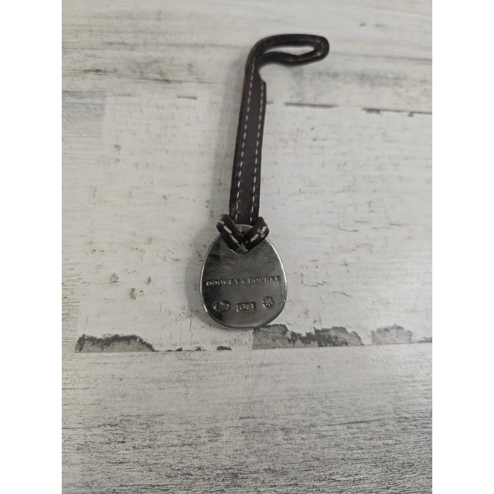 Dooney & Bourke Vintage Duck Logo Bag Charm Blue Enamel Silver Brown Leather Fob